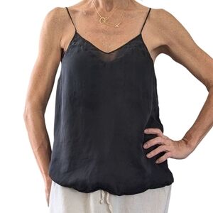 Lucky Brandi 100% SILK Y2K Black Minimalist Layered Camisole Tank Blouse Size S
